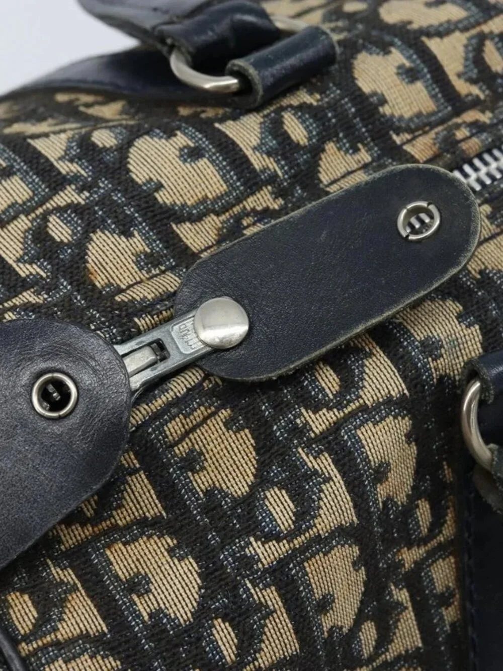 Christian Dior Trotter Canvas Boston Bag Navy Silver Auth ARZ339 - Picture 10 of 16